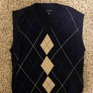 Club Room Navy Argyle Sweater Vest with Tan Diamonds
